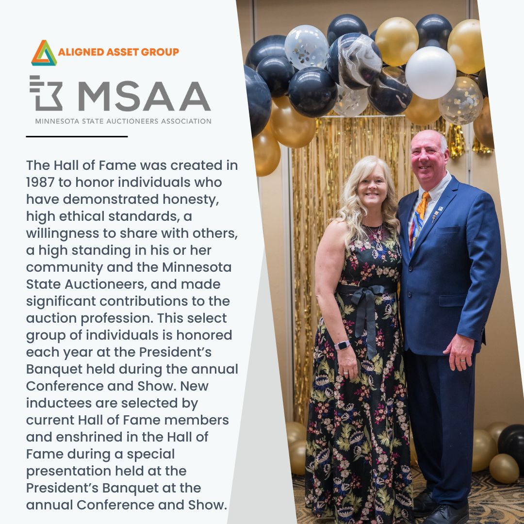 Auctioneer Carl and his wife Deena Radde at the MSAA 2023 convention after Carl Radde was inducted into the Hall of Fame. 